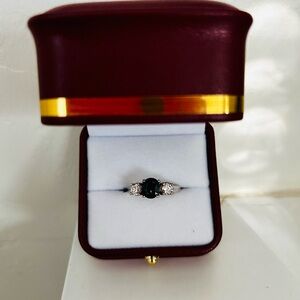 Classic Blue Sapphire and Diamond Ring 14K white gold